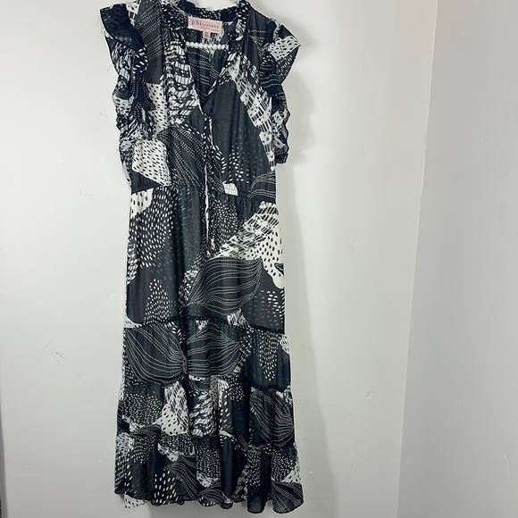 Philosophy Navy Blue & White Maxi Flowy Tiered Ruffle Dress Medium - Picture 2 of 9